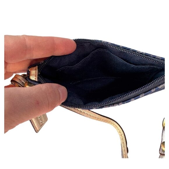 Coach New York Script‎ Navy With Gold Heart & Gold Leather Trim Wristlet - Picture 5 of 6